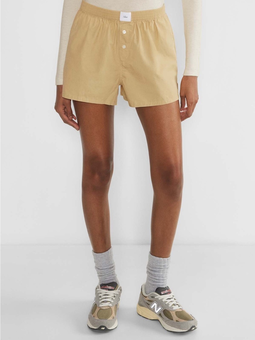 Aritzia TNA Daily Poplin Elastic Waist Boxer Shorts Size XS chic preppy lounge